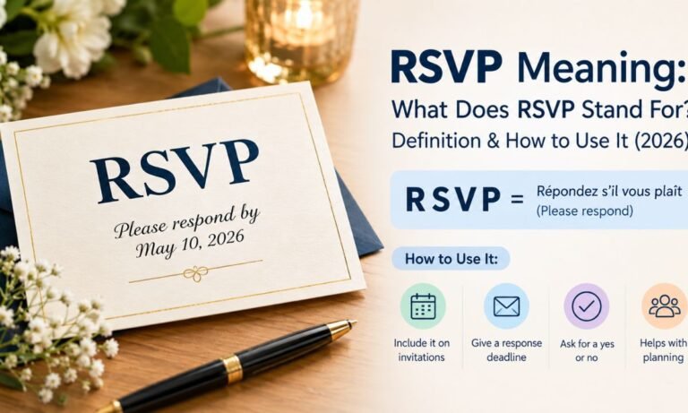 RSVP Meaning: What Does RSVP Stand For? Definition & How to Use It (2026) RSVP stands for the French phrase "répondez s'il vous plaît," which translates to "please respond." It appears on invitations, texts, and calendar invites to ask the recipient to confirm whether they will attend. RSVP works as both a noun ("send your RSVP") and a verb ("please RSVP by Friday"). What Does RSVP Mean? Full Definition RSVP is an abbreviation of "répondez s'il vous plaît," a French phrase that literally means "respond, if it pleases you," and is generally translated into English as "please respond" or "please reply." The phrase entered English etiquette during a period when French terms were standard in formal correspondence, which is also why words like "encore" and "à la carte" stuck around in everyday English. In practice, RSVP asks the recipient to tell the host whether they plan to attend, not just whether they're interested. That distinction matters: an RSVP is a commitment, not a maybe. Interestingly, the phrase has fallen out of everyday use in France itself, where "réponse attendue avant le..." ("your answer is expected before...") is now more common on French invitations. RSVP Meaning in Texting and Slang RSVP isn't slang in the internet-acronym sense of the word. It's a centuries-old formal phrase that simply carried over into digital communication without changing meaning. When someone texts "RSVP by Saturday" or a group chat says "did you RSVP yet?", the word is doing the same job it always has: asking for a yes-or-no confirmation. What does shift in casual texting is tone, not definition. A friend texting "yo did u rsvp for the bbq" is using it loosely and conversationally, while a formal event text keeps RSVP in its original, slightly more polished register. Either way, the core meaning stays constant: reply and confirm attendance. Real-Life Examples by Platform RSVP shows up differently depending on where you see it, though the underlying request is always the same. Platform Typical Usage Text messages Casual reminders like "RSVP by Friday" between friends planning an event Group chats Quick headcount requests: "who's coming, RSVP in the thread" Social media events Facebook or Instagram event pages with "Going / Maybe / Can't Go" buttons standing in for a traditional RSVP Dating apps Casual, sometimes playful use when confirming plans to meet up Gaming communities Confirming attendance for scheduled raids, tournaments, or events "Hey, are you coming to the party? RSVP by Friday!" "Dinner at 7. Please RSVP by tomorrow so I know how much food to make." "Can I still RSVP or is it too late?" RSVP Meaning in Business In a professional context, RSVP means confirming attendance for a meeting, conference, webinar, or networking event. This is one of the most overlooked uses of the term, even though it's extremely common in day-to-day work life. Most people encounter business RSVPs through calendar tools rather than paper invitations. Outlook and Google Calendar meeting invites typically ask attendees to respond with Accept, Tentative, or Decline, which is a digital form of the exact same "please respond" request. Formal business events, like galas or executive dinners, tend to use more traditional RSVP wording with a clear deadline and a named contact for replies. Semi-formal events, like networking mixers or team offsites, often relax the wording but still expect a response so organizers can plan catering, seating, and materials. "Please confirm your attendance by June 12 by replying to this email." "Kindly RSVP through the registration link so we can finalize the guest list." Alternative Meanings and Related Terms RSVP overwhelmingly refers to the invitation-response phrase, but a few related terms and edge cases are worth knowing. Regrets only: A related but opposite convention. Instead of everyone replying yes or no, only guests who cannot attend are expected to respond; silence is read as a yes. R.S.V.P.A.S.A.P.: An informal, tongue-in-cheek intensifier some hosts use when they need a quick answer. Non-invitation uses: The letters RSVP have occasionally been used as the name of unrelated films, a board game, and a production company, but these have nothing to do with the etiquette term and won't come up in everyday conversation. How to Respond to an RSVP Responding well is simpler than most people make it, and etiquette experts generally agree on the same basic steps. Reply as soon as you know your answer, ideally within a day or two of receiving the invitation. Check for a stated deadline and reply before it, not on it. Use the method the host specified, whether that's a reply card, a link, a phone call, or a text. State your answer clearly: a firm yes or no, not a vague maybe. If your plans change after you've already responded, tell the host as soon as possible rather than just not showing up. Common Mistakes and When Not to Use RSVP A few recurring mix-ups cause most of the confusion around RSVP. Assuming "regrets only" means no response is ever needed. It means the opposite: you only need to respond if you're declining. Ignoring an RSVP request entirely. Silence is usually read as either a no-show risk or, worse, an assumed yes that never gets confirmed. Using RSVP in emotionally sensitive contexts, like a memorial gathering, where the word can feel too transactional. Softer wording works better there. Treating an RSVP as optional for casual events. Even low-key gatherings benefit from an accurate headcount. RSVP Etiquette: Tips for Hosts and Guests RSVPs matter because they directly affect how well a host can plan. An accurate headcount shapes catering orders, seating charts, venue capacity, and budget, and a handful of missing responses can throw off all of it. Situation What's Expected Standard RSVP Every guest replies yes or no by the stated deadline Regrets only Only guests who cannot attend need to reply No RSVP requested Rare, but usually means the event is open or drop-in style For hosts, the most effective habit is including a clear deadline and a single preferred method of response, since scattered options tend to lower reply rates. For guests, the golden rule is simple: if an invitation asks you to RSVP, treat it as a real request rather than a formality, and update the host the moment your plans change. Conclusion RSVP has stayed remarkably consistent for a phrase that's centuries old: it simply means please respond. Whether it shows up in a wedding invitation, a work meeting request, or a quick group chat message, the underlying ask never changes, only the formality around it does. Understanding the difference between a standard RSVP and a "regrets only" request, and replying promptly either way, is really the entire skill. Get that right, and you'll never have to guess what RSVP wants from you again. RSVP Meaning: What Does RSVP Stand For? Definition & How to Use It (2026) RSVP stands for the French phrase "répondez s'il vous plaît," which translates to "please respond." It appears on invitations, texts, and calendar invites to ask the recipient to confirm whether they will attend. RSVP works as both a noun ("send your RSVP") and a verb ("please RSVP by Friday"). What Does RSVP Mean? Full Definition RSVP is an abbreviation of "répondez s'il vous plaît," a French phrase that literally means "respond, if it pleases you," and is generally translated into English as "please respond" or "please reply." The phrase entered English etiquette during a period when French terms were standard in formal correspondence, which is also why words like "encore" and "à la carte" stuck around in everyday English. In practice, RSVP asks the recipient to tell the host whether they plan to attend, not just whether they're interested. That distinction matters: an RSVP is a commitment, not a maybe. Interestingly, the phrase has fallen out of everyday use in France itself, where "réponse attendue avant le..." ("your answer is expected before...") is now more common on French invitations. RSVP Meaning in Texting and Slang RSVP isn't slang in the internet-acronym sense of the word. It's a centuries-old formal phrase that simply carried over into digital communication without changing meaning. When someone texts "RSVP by Saturday" or a group chat says "did you RSVP yet?", the word is doing the same job it always has: asking for a yes-or-no confirmation. What does shift in casual texting is tone, not definition. A friend texting "yo did u rsvp for the bbq" is using it loosely and conversationally, while a formal event text keeps RSVP in its original, slightly more polished register. Either way, the core meaning stays constant: reply and confirm attendance. Real-Life Examples by Platform RSVP shows up differently depending on where you see it, though the underlying request is always the same. Platform Typical Usage Text messages Casual reminders like "RSVP by Friday" between friends planning an event Group chats Quick headcount requests: "who's coming, RSVP in the thread" Social media events Facebook or Instagram event pages with "Going / Maybe / Can't Go" buttons standing in for a traditional RSVP Dating apps Casual, sometimes playful use when confirming plans to meet up Gaming communities Confirming attendance for scheduled raids, tournaments, or events "Hey, are you coming to the party? RSVP by Friday!" "Dinner at 7. Please RSVP by tomorrow so I know how much food to make." "Can I still RSVP or is it too late?" RSVP Meaning in Business In a professional context, RSVP means confirming attendance for a meeting, conference, webinar, or networking event. This is one of the most overlooked uses of the term, even though it's extremely common in day-to-day work life. Most people encounter business RSVPs through calendar tools rather than paper invitations. Outlook and Google Calendar meeting invites typically ask attendees to respond with Accept, Tentative, or Decline, which is a digital form of the exact same "please respond" request. Formal business events, like galas or executive dinners, tend to use more traditional RSVP wording with a clear deadline and a named contact for replies. Semi-formal events, like networking mixers or team offsites, often relax the wording but still expect a response so organizers can plan catering, seating, and materials. "Please confirm your attendance by June 12 by replying to this email." "Kindly RSVP through the registration link so we can finalize the guest list." Alternative Meanings and Related Terms RSVP overwhelmingly refers to the invitation-response phrase, but a few related terms and edge cases are worth knowing. Regrets only: A related but opposite convention. Instead of everyone replying yes or no, only guests who cannot attend are expected to respond; silence is read as a yes. R.S.V.P.A.S.A.P.: An informal, tongue-in-cheek intensifier some hosts use when they need a quick answer. Non-invitation uses: The letters RSVP have occasionally been used as the name of unrelated films, a board game, and a production company, but these have nothing to do with the etiquette term and won't come up in everyday conversation. How to Respond to an RSVP Responding well is simpler than most people make it, and etiquette experts generally agree on the same basic steps. Reply as soon as you know your answer, ideally within a day or two of receiving the invitation. Check for a stated deadline and reply before it, not on it. Use the method the host specified, whether that's a reply card, a link, a phone call, or a text. State your answer clearly: a firm yes or no, not a vague maybe. If your plans change after you've already responded, tell the host as soon as possible rather than just not showing up. Common Mistakes and When Not to Use RSVP A few recurring mix-ups cause most of the confusion around RSVP. Assuming "regrets only" means no response is ever needed. It means the opposite: you only need to respond if you're declining. Ignoring an RSVP request entirely. Silence is usually read as either a no-show risk or, worse, an assumed yes that never gets confirmed. Using RSVP in emotionally sensitive contexts, like a memorial gathering, where the word can feel too transactional. Softer wording works better there. Treating an RSVP as optional for casual events. Even low-key gatherings benefit from an accurate headcount. RSVP Etiquette: Tips for Hosts and Guests RSVPs matter because they directly affect how well a host can plan. An accurate headcount shapes catering orders, seating charts, venue capacity, and budget, and a handful of missing responses can throw off all of it. Situation What's Expected Standard RSVP Every guest replies yes or no by the stated deadline Regrets only Only guests who cannot attend need to reply No RSVP requested Rare, but usually means the event is open or drop-in style For hosts, the most effective habit is including a clear deadline and a single preferred method of response, since scattered options tend to lower reply rates. For guests, the golden rule is simple: if an invitation asks you to RSVP, treat it as a real request rather than a formality, and update the host the moment your plans change. Conclusion RSVP has stayed remarkably consistent for a phrase that's centuries old: it simply means please respond. Whether it shows up in a wedding invitation, a work meeting request, or a quick group chat message, the underlying ask never changes, only the formality around it does. Understanding the difference between a standard RSVP and a "regrets only" request, and replying promptly either way, is really the entire skill. Get that right, and you'll never have to guess what RSVP wants from you again.